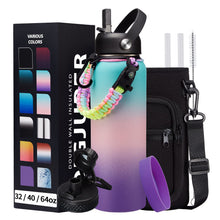 Load image into Gallery viewer, 40oz Insulated Water Bottles with Straw and Paracord Handle, Metal Flask Bottle Keep Cold for Cold-48H Hot-24H, Double Vacuum Travel Thermo Mug with Carrying Pouch for Sports Hiking Cycling Running
