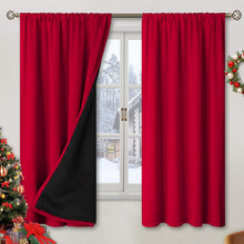 Load image into Gallery viewer, BGment Christmas Thermal Insulated 100% Blackout Curtains for Bedroom Decoration with Black Liner, Double Layer Full Room Darkening Noise Reducing Rod Pocket Curtain (52 x 63 Inch, Red, 2 Panels)
