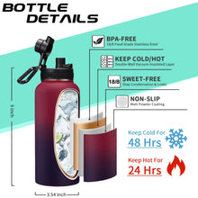 Load image into Gallery viewer, 32OZ Insulated Water Bottle with Straw - Spout Lid, Sweat-Proof &amp; BPA-Free Metal Reusable Water Bottles, Wide-Mouth Vacuum Insulated Bottle with Paracord Handle, Bottle Sleeve Bag &amp; Protective Boot
