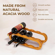 Load image into Gallery viewer, Nabytok 16&quot; Acacia Wood Wine Rack, Elegant 8-Bottle Wooden Countertop Display, Modern Compact Storage Stand for Kitchen, Bar, or Dining Room Decor, Durable &amp; Convenient
