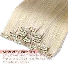 Load image into Gallery viewer, Clip in Hair Extensions Real Human Hair Straight Real Hair Extensions Clip ins Platinum Blonde Clip in Extensions Human Hair for Women Remy Hair Clip ins 16 Inch 80g/5pcs
