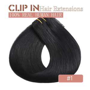 Black Clip in Hair Extension Real Human Hair 20 Inch Remy Hair Extensions Clip ins Real Human Hair for Women 80g/5pcs Straight Human Hair Extensions Double Weft
