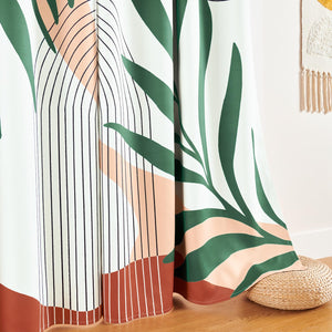 ZYLLGLOW Mid Century Modern Curtains Set Thick Cotton Boho Curtain Blackout for Bedroom Bohemian Style Decor Window Leaf Print Classical Drapes for Living Dining Room, 2 Panels, W52×84L