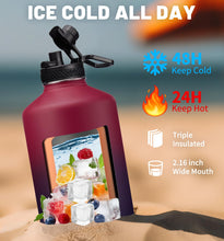 Load image into Gallery viewer, 1 Gallon Insulated Water Bottle - with Straw &amp; Auto Chug Lid, Paracord Handle, Bottle Sleeve, 128 oz Stainless Steel Water Bottle, Large Metal Gallon Water Jug Canteen for Sport Work
