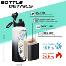 Load image into Gallery viewer, 32OZ Water Bottle with Straw &amp; Strap, BPA Free Insulated Water Bottle Keeps Cold 48H Hot 24H, Double-Wall Sport Water Bottle with Sleeve Carrier, Stainless Steel Bottle for Kids Men Woman Xmas Gift
