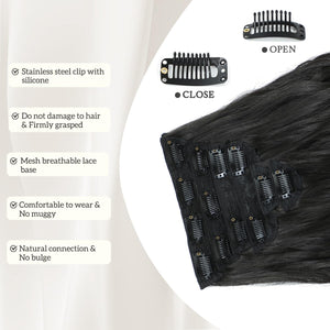 Fliace Clip in Black Hair Extensions for Women, Thick Double Weft Wavy Soft Hair & Blends Well Long Hairpieces(20inch, 6pcs, Natural Black)