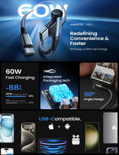 Load image into Gallery viewer, AINOPE Right Angle USB C to USB C Cable 17 3.3FT 60W 2 Pack USBC to USBC for iPhone 16 Pro Max Car Charger Cord Fast Charging Compatible with iPhone 16 15 Samsung A17 iPad Pro Android Phone Accesories
