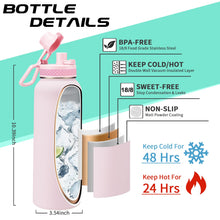 Load image into Gallery viewer, 40 oz Insulated Water Bottles with Straw &amp; Auto Chug Lid, Paracord Handle, Metal Flask Keep Cold-48H &amp; Hot-24H, Double Vacuum Stainless Steel Travel Jug with Carrying Case for Gym Workout Running
