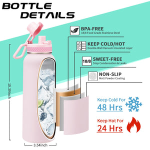 40 oz Insulated Water Bottles with Straw & Auto Chug Lid, Paracord Handle, Metal Flask Keep Cold-48H & Hot-24H, Double Vacuum Stainless Steel Travel Jug with Carrying Case for Gym Workout Running