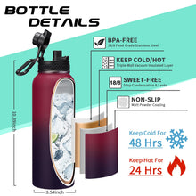Load image into Gallery viewer, 40OZ Stainless-steel Water-Bottle with Straw - Pop-up Spout &amp; Straw Lids, Survival Paracord Handle, Storage Sleeve &amp; Cup Mat, Leak Proof Reusable Insulated Men Women Water Jug for Gym Workout
