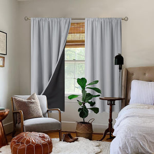 BGment Thermal Insulated 100% Blackout Curtains for Bedroom with Black Liner, Double Layer Full Room Darkening Noise Reducing Rod Pocket Curtain (52 x 63 Inch, Light Grey, 2 Panels)