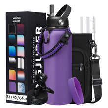 Load image into Gallery viewer, 40oz Vacuum Stainless-Steel Water Bottles with Straw &amp; Spout Lids, Leakproof Sports Metal Water Bottle Keeps Ice Cold-48Hrs Hot-24Hrs, Wide-mouth Water Bottle for Fitness Camping Running
