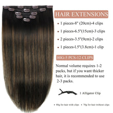 Load image into Gallery viewer, Clip in Hair Extensions Real Human Hair 20 Inch Straight Human Hair Clip in Extensions Balayage Dark Brown to Chestnut Brown Remy Hair Extensions Clip ins for Women 80g/5pcs
