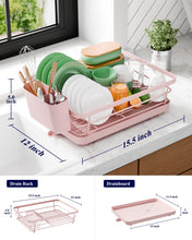 Load image into Gallery viewer, Kitsure Dish Drying Rack for Kitchen Counter, Stainless Steel Sink Organization and Storage Essentials with Cutlery Holder, Home and Appartment Decor, 12&#39;&#39;W x 15.5&#39;&#39;L, Pink
