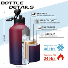 Load image into Gallery viewer, 64OZ Vacuum Insulated Water Bottle - Keep Hot Cold Vacuum Flasks with Straw &amp; Spout Lids, Paracord Handle, Water Bottler Carrier Holder &amp; Protective Cup Mat, 1.8L Stainless Steel Water Jug
