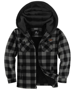 JACKETOWN Boys Fleece Jacket Kids Plaid Flannel Shacket Shirts Sherpa Hoodie Zip Up Sweatshirt Winter Coat 6-15 Years Dark Grey 10-11 Years