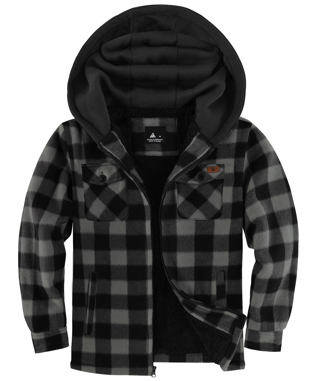 JACKETOWN Boys Fleece Jacket Kids Plaid Flannel Shacket Shirts Sherpa Hoodie Zip Up Sweatshirt Winter Coat 6-15 Years Dark Grey 10-11 Years