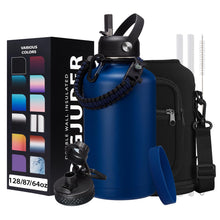 Load image into Gallery viewer, 64OZ Insulated Water-Bottles with Straw - Spout Lid, Stainless Steel Metal Water Jug Keep Cold 48h/Hot 24h, Half Gallon Water Bottle w/Paracord Handle &amp; Carry Sleeve Strap for Hiking Camping Sport
