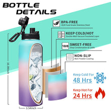 Load image into Gallery viewer, 40oz Insulated Water Bottles with Straw and Paracord Handle, Metal Flask Bottle Keep Cold for Cold-48H Hot-24H, Double Vacuum Travel Thermo Mug with Carrying Pouch for Sports Hiking Cycling Running
