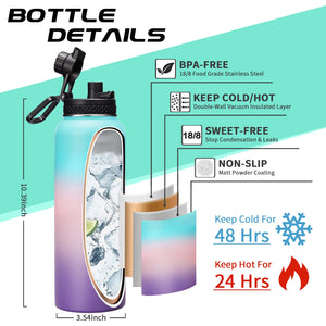 40oz Insulated Water Bottles with Straw and Paracord Handle, Metal Flask Bottle Keep Cold for Cold-48H Hot-24H, Double Vacuum Travel Thermo Mug with Carrying Pouch for Sports Hiking Cycling Running