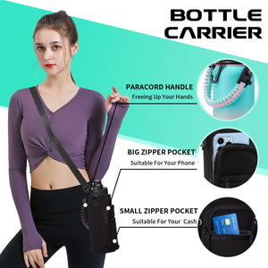 DIGJUPER 40 oz Insulated Water Bottle - Stainless Steel Water Bottles with Straw & Spout Lids, Paracord Handle, Carrier Bag, Protective Cup Mat, Keep Cold-48H & Hot-12H Metal Water Flask