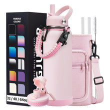 Load image into Gallery viewer, 40 oz Insulated Water Bottles with Straw &amp; Auto Chug Lid, Paracord Handle, Metal Flask Keep Cold-48H &amp; Hot-24H, Double Vacuum Stainless Steel Travel Jug with Carrying Case for Gym Workout Running
