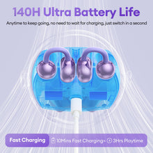 Load image into Gallery viewer, 2 in 1 Clip on Open Ear Headphones Wireless Earbuds, 0 Delay Bluetooth 6.0, Ultra-Long 140H Play, Auto L-R Recognition Touch Control, Hybrid Noise Reduction for Work Fitness Daily Use, Ctbuds Purple
