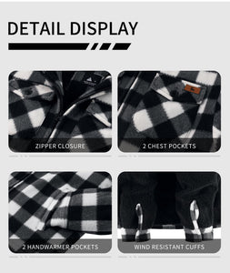 JACKETOWN Boys Fleece Jacket Kids Plaid Flannel Shacket Shirts Sherpa Hoodie Zip Up Sweatshirt Winter Coat 6-15 Years White Black 10-11 Years