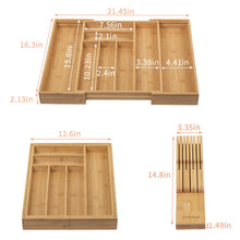 Load image into Gallery viewer, TIOPGHAD Bamboo-Silverware-Drawer-Organizer-Kitchen, Expandable Utensil Holder Cutlery Tray Flatware Organization Adjustable Wood Tableware Dividers Storage (with Removable Knife Block)(Natural)
