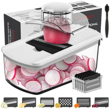 Load image into Gallery viewer, Cambom Mandoline Slicer Vegetable Slicer With 2 L Container for Potatoes, Tomatoes, Cucumbers, Carrots With 10 Blades White
