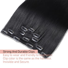 Load image into Gallery viewer, Black Clip in Hair Extension Real Human Hair 20 Inch Remy Hair Extensions Clip ins Real Human Hair for Women 80g/5pcs Straight Human Hair Extensions Double Weft
