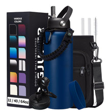 Load image into Gallery viewer, DIGJUPER Water-Bottle Insulated 40oz with Straw - Carrying Pouch &amp; Paracord Handle, Leakproof Thermo Metal Bottle Keep Cold 48H Hot 24H, Sport Canteen Stainless Steel Water Bottle for Indoor
