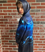 Load image into Gallery viewer, Ahegao Boy&#39;s Hoodies Blue Strips Sweatshirt for Kids Size 6-8 Years Casual Hooded Pullover Boys Black Sports Sweater with Pockets
