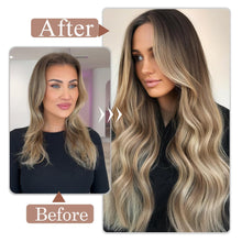Load image into Gallery viewer, Clip in Hair Extensions #8/60 Balayage Chestnut Blonde Highligh 14 Inch Clip ins Hair Extensions for Women 80g/2.82oz 5pcs Real Human Hair Extensions Easy to Install

