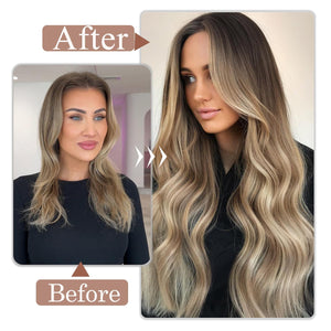 Clip in Hair Extensions #8/60 Balayage Chestnut Blonde Highligh 14 Inch Clip ins Hair Extensions for Women 80g/2.82oz 5pcs Real Human Hair Extensions Easy to Install