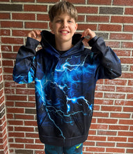 Load image into Gallery viewer, Ahegao Boy&#39;s Hoodies Blue Strips Sweatshirt for Kids Size 6-8 Years Casual Hooded Pullover Boys Black Sports Sweater with Pockets
