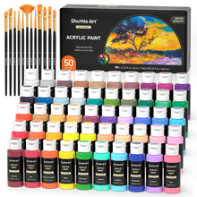 Load image into Gallery viewer, Shuttle Art Acrylic Paint, 50 Colors Acrylic Paint Set, 2oz/60ml Bottles, Rich Pigments, Water Proof, Premium for Artists, Beginners and Kids on Canvas Rocks Wood Ceramic Fabric
