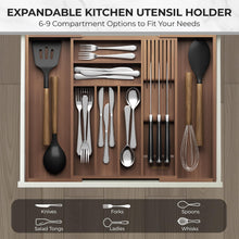 Load image into Gallery viewer, TIOPGHAD Bamboo-Silverware-Drawer-Organizer-Kitchen, Expandable Utensil Holder Cutlery Tray Flatware Organization Adjustable Wood Tableware Dividers Storage (with Removable Knife Block)(Brown)
