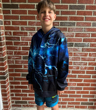 Load image into Gallery viewer, Ahegao Boy&#39;s Hoodies Blue Strips Sweatshirt for Kids Size 6-8 Years Casual Hooded Pullover Boys Black Sports Sweater with Pockets
