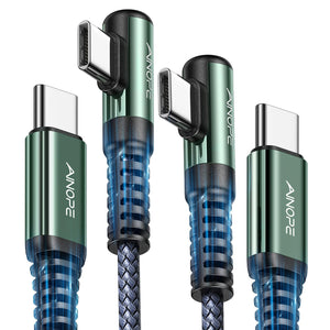 AINOPE Right Angle USB C to USB C Cable 17 3.3FT 60W 2 Pack USBC to USBC for iPhone 16 Pro Max Car Charger Cord Fast Charging Compatible with iPhone 16 15 Samsung A17 iPad Pro Android Phone Accesories