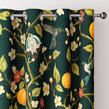 Load image into Gallery viewer, Floral Curtains 100% Blackout, Vintage Hummingbird Black Out Curtain 84 Inches Long, Thermal Insulated Window Drapes 2 Panels, Grommet Room Darkening Curtains for Living Room Bedroom, Dark Green
