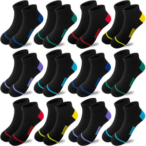 Bemeol Boy Socks 12 Pairs Boys Ankle Athletic Low Cut Socks for Little Big Kids(7-10 Years)