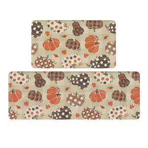 KIMODE Autumn Padded Kitchen Floor Mats Cushioned Anti Fatigue,Halloween Memory Foam Kitchen Sink Mat Non Slip,Fall Maple Kitchen Rugs Sets of 2 for Laundry Home Decor,Pumpkin Checkered