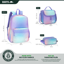 Load image into Gallery viewer, Roots Essential 3-in-1 Matching Water Resistant Kids Backpack and Lunch Bag Set with Bonus Pencil Case - Made from 100% Recycled Fabrics -22.5 litres, Multi Ombre

