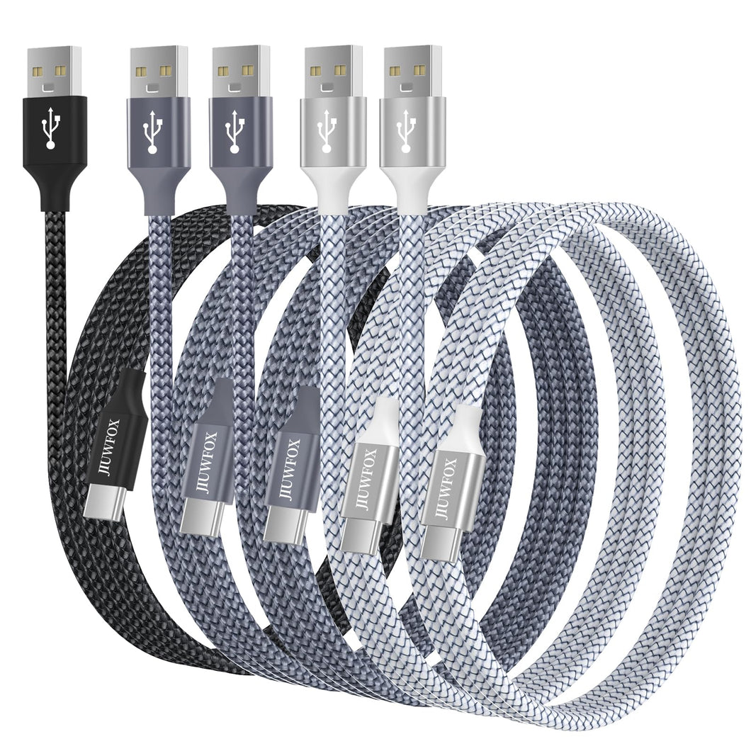 JIUWFOX USB to USB C Cable 3ft, (5 Pcak) Charger Cord Fast Charging for iPhone Air 17 16 Pro Max, Galaxy S25 S24 S23 A15 A16 A35 A36 A55 A56, Pixel 9, Moto G and More
