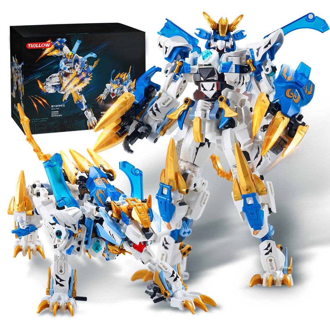 TIALLOW Mech Building Blocks Action Figure Toys, 2in1 White Tiger Transforming Robot Building Set, Converts to Tiger Model, for Adults Kids Boys Ages 8+（515 Pieces） (White Tiger)