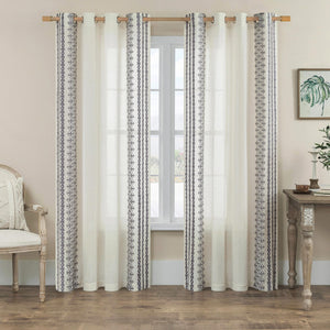 FOLKSIDE Linen Curtains 84 Inch Length 2 Panels Set for Living Room Bedroom Grommet Semi Sheer Bohemian Curtains Farmhouse Neutral Flax Rustic Window Treatment Privacy Decor, 52x84 Inches Long, Grey
