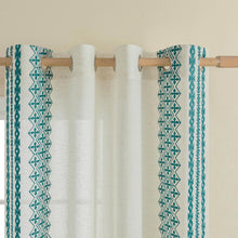 Load image into Gallery viewer, Teal Blue Curtains 84 Inch Length 2 Panels set for Bedroom Living Room Dining Room Grommet Embroidered Country Linen Curtains Neutral Semi Sheer Window Drapes Boho Farmhouse Decor, 52x84 Inches Long

