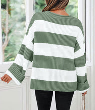 Load image into Gallery viewer, ZESICA Women&#39;s 2025 Fall Long Sleeve Oversized Striped Color Block Comfy Loose Crew Neck Knitted Pullover Sweater Green Small
