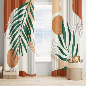ZYLLGLOW Mid Century Modern Curtains Set Thick Cotton Boho Curtain Blackout for Bedroom Bohemian Style Decor Window Leaf Print Classical Drapes for Living Dining Room, 2 Panels, W52×84L